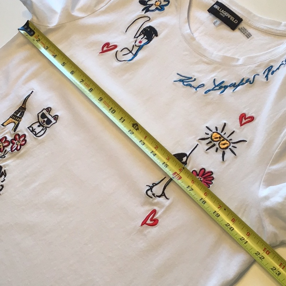 Karl Lagerfeld Embroidered Logo Whimsy Short Sleeve Tee Sketch Artwork Paris - Picture 10 of 15
